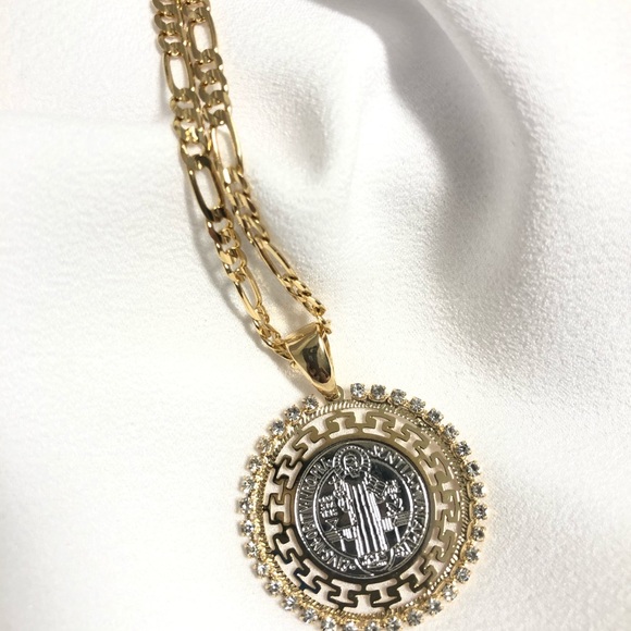 Other - 18k Gold Filled St. Benedict Diamond Necklace